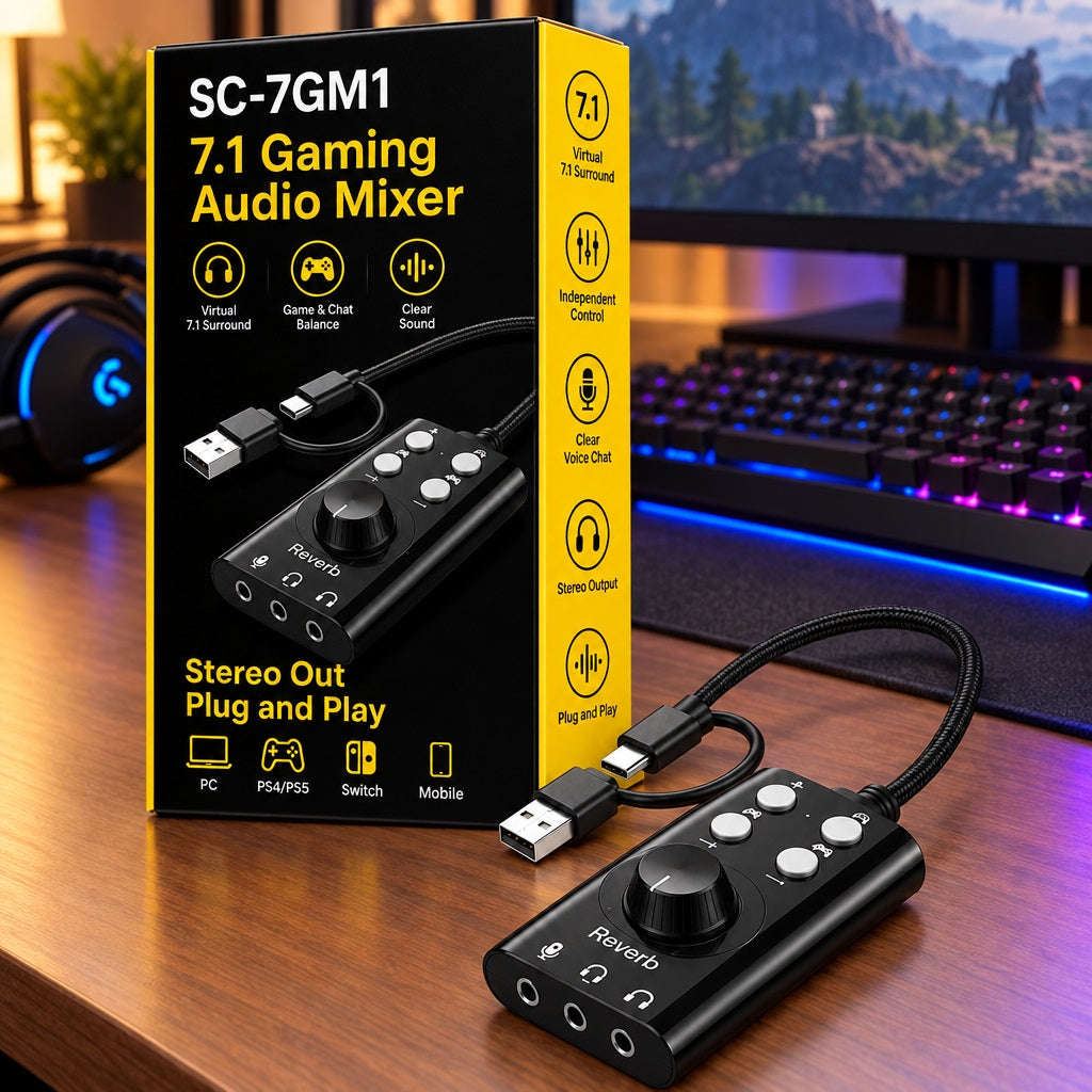 SC-7GM1 7.1 Gaming Audio Mixer - USB & Type-C External Sound Card