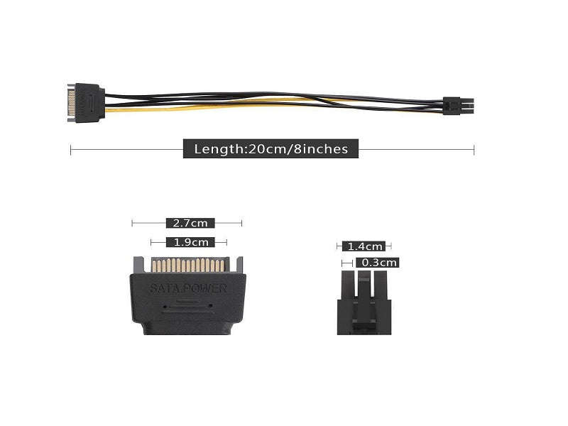 SATA 15-Pin to PCIe 6-Pin Power Adapter Cable - 20cm GPU Power