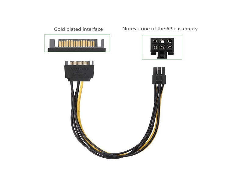 SATA 15-Pin to PCIe 6-Pin Power Adapter Cable - 20cm GPU Power