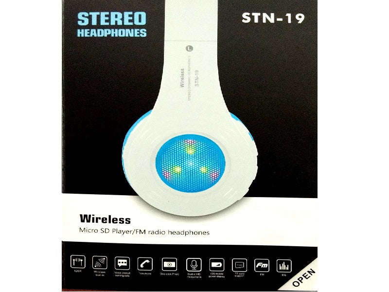 STN-19 Wireless Bluetooth Headphones - Micro SD, FM Radio, 550mAh, 40mm Driver