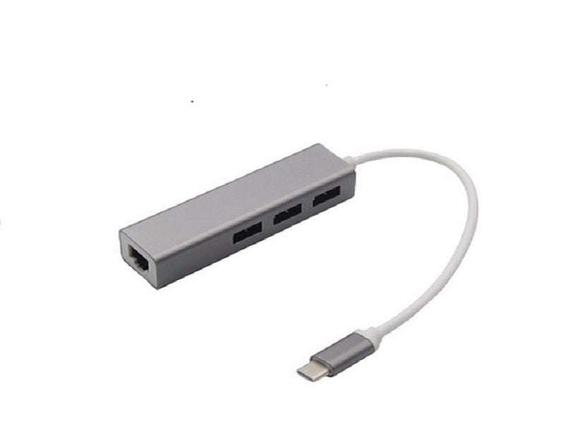 Alcell USB-C Hub 3-Port USB 3.0 + RJ45 Ethernet LAN Adapter (TC3PHL)
