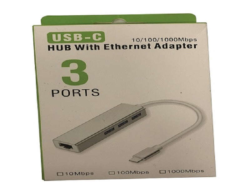 Alcell USB-C Hub 3-Port USB 3.0 + RJ45 Ethernet LAN Adapter (TC3PHL)