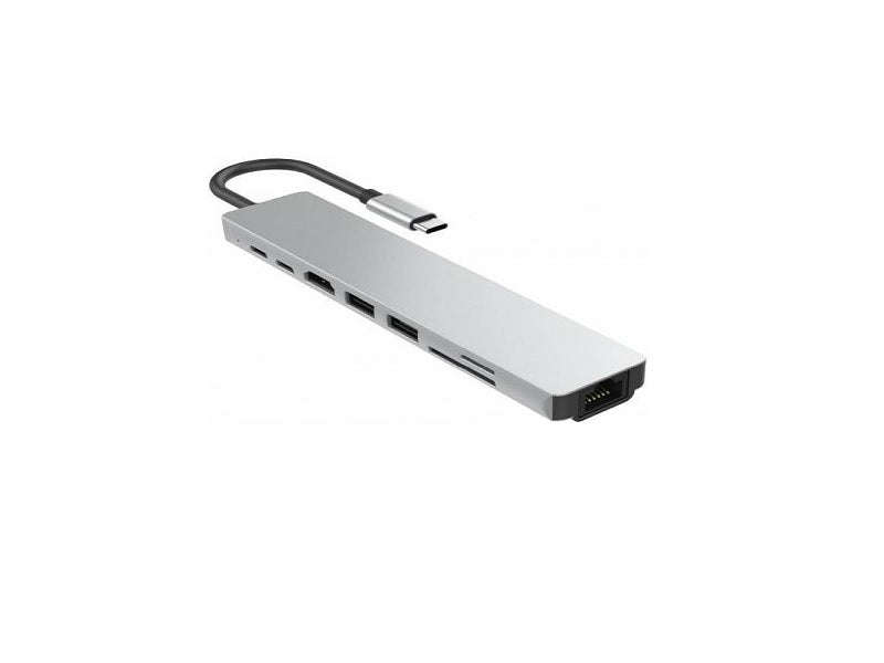 USB-C 8-in-1 Hub - HDMI 4K, Gigabit RJ45, 2x Type-C, 2x USB 3.0, SD/TF, PD 87W