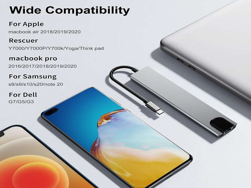 USB-C 8-in-1 Hub - HDMI 4K, Gigabit RJ45, 2x Type-C, 2x USB 3.0, SD/TF, PD 87W