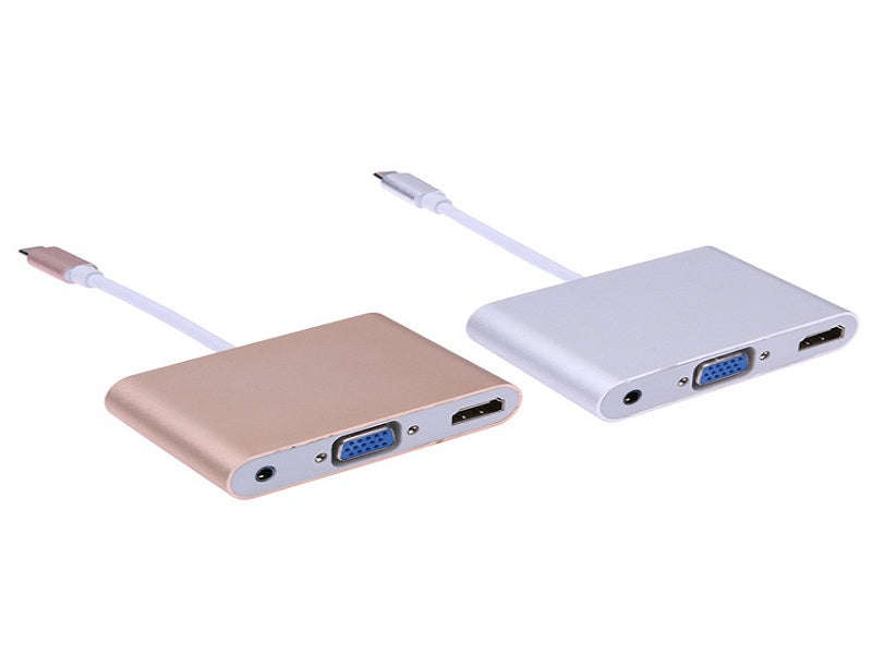 USB-C to HDMI + VGA + 3.5mm Audio Adapter - 3-in-1, USB 3.1, 1080p 60Hz