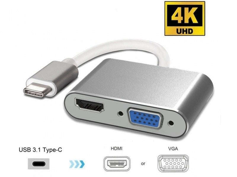 USB-C to HDMI + VGA + 3.5mm Audio Adapter - 3-in-1, USB 3.1, 1080p 60Hz