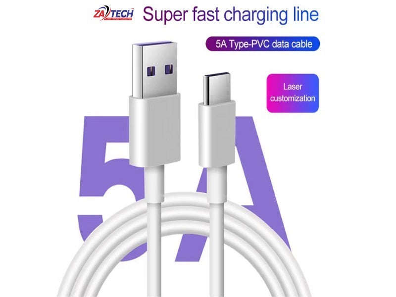 ZATECH USB-A to USB-C Fast Charging Data Cable 3m 3A - White, Smartphones & Laptops