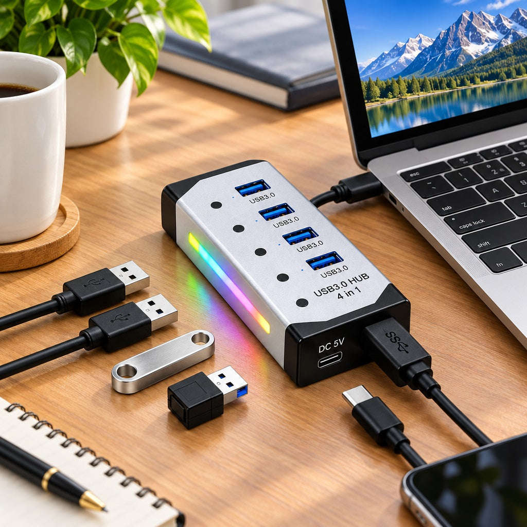 4-in-1 USB 3.0 Multi-Port Hub Adapter for Laptop & PC (USB3-H4M1)