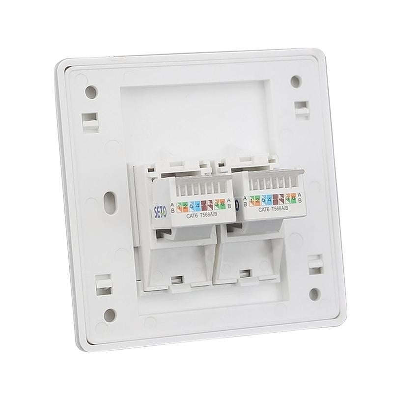 Double RJ45 Network Wall Faceplate 86x86mm - Keystone Jack Outlet Plate, White