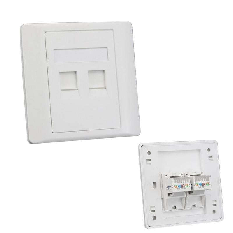 Double RJ45 Network Wall Faceplate 86x86mm - Keystone Jack Outlet Plate, White