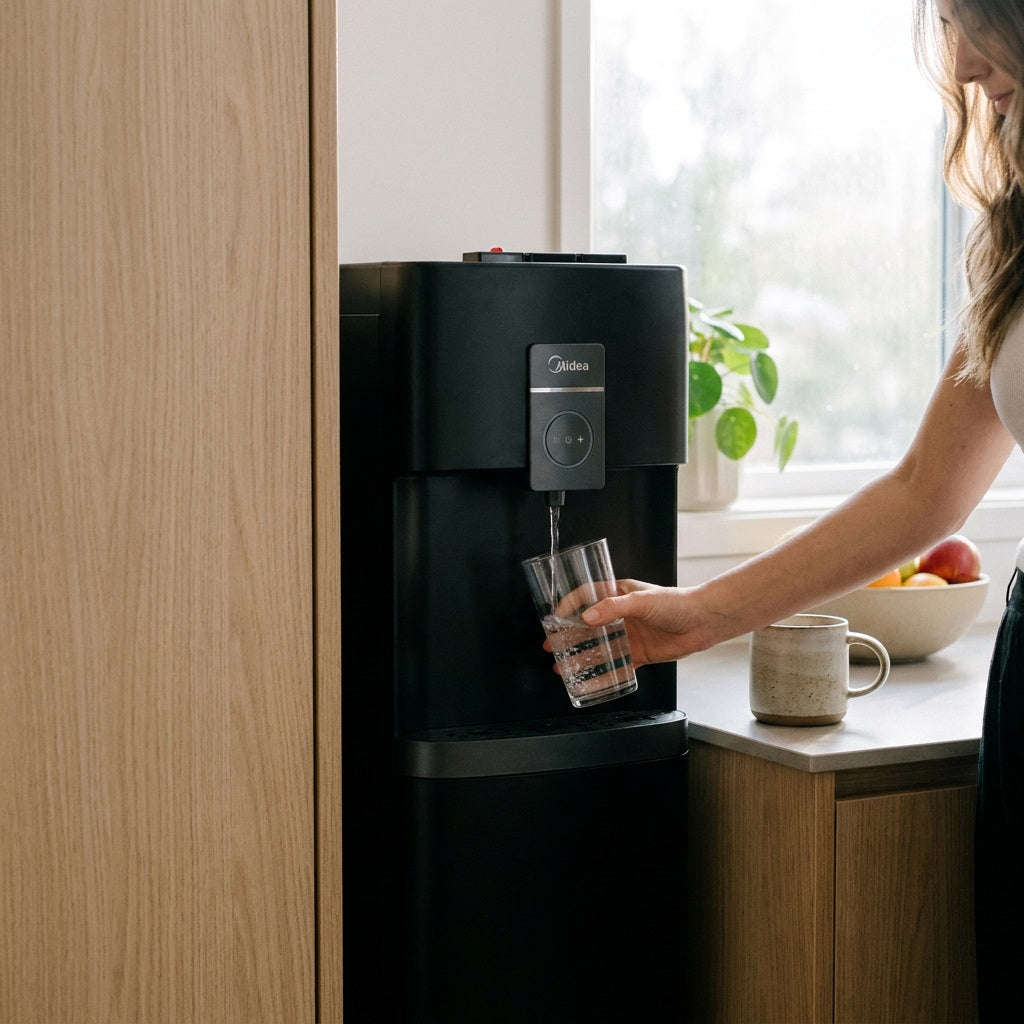 Midea YL2036S Bottom Loading Water Dispenser Black - Hot/Cold/Ambient, 3-in-1 Faucet, Night Light