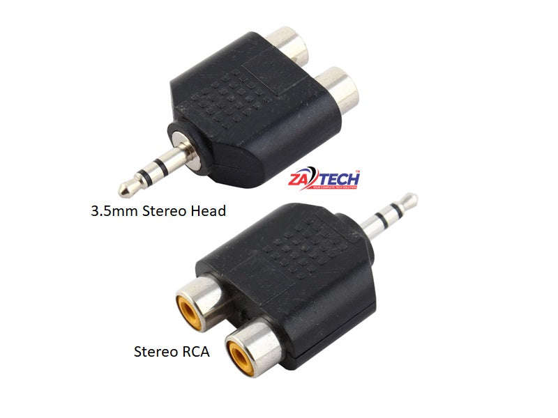 ZATECH ZA-1SF-2RCAF 3.5mm Female to 2 RCA Female Audio Adapter - Gold Plated