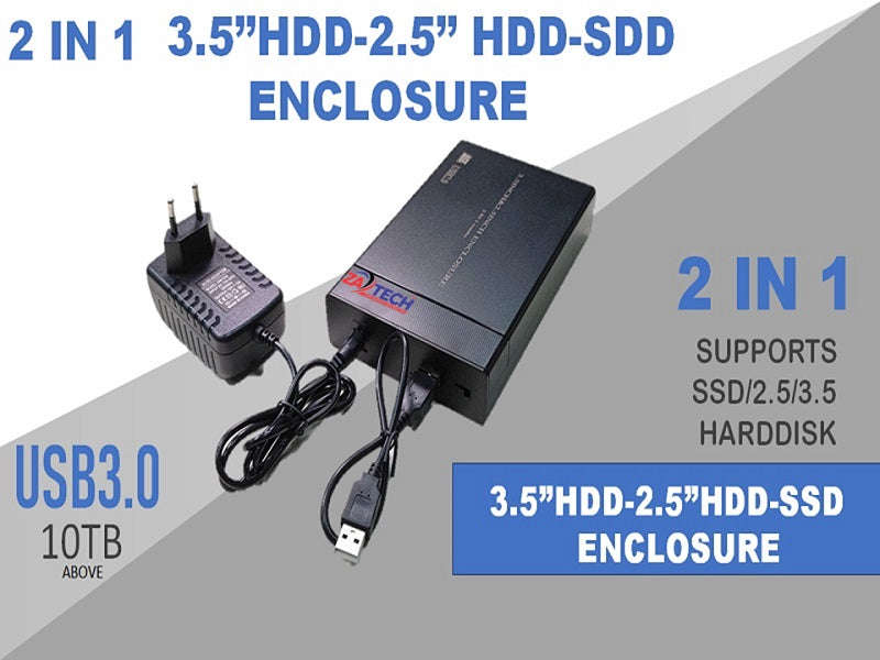 ZATECH 2.5"/3.5" HDD Enclosure USB 3.0 SATA - Up to 10TB, 6Gbps (ZA-2511)