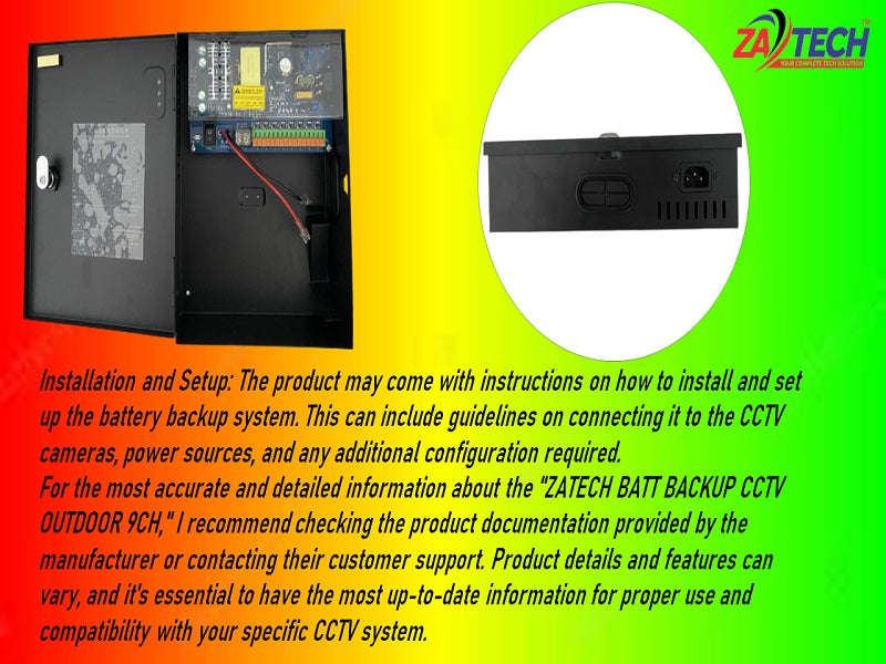 ZATECH 9-Channel CCTV Battery Backup Power Supply - 12V 10A Outdoor (ZA-BBPS-10A)