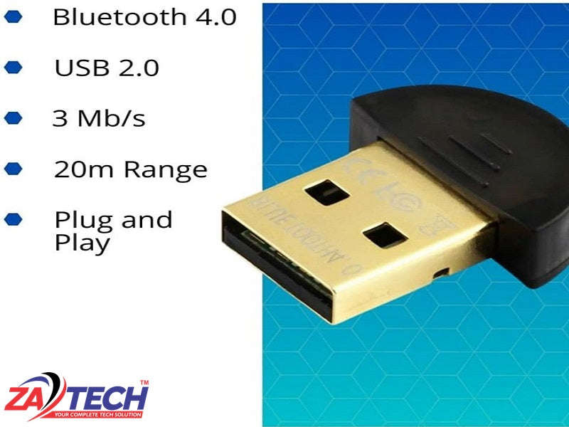ZATECH Bluetooth 4.0 USB Dongle - CSR4.0 Adapter, 3Mbps, 20m Range (ZA-BD4.0)
