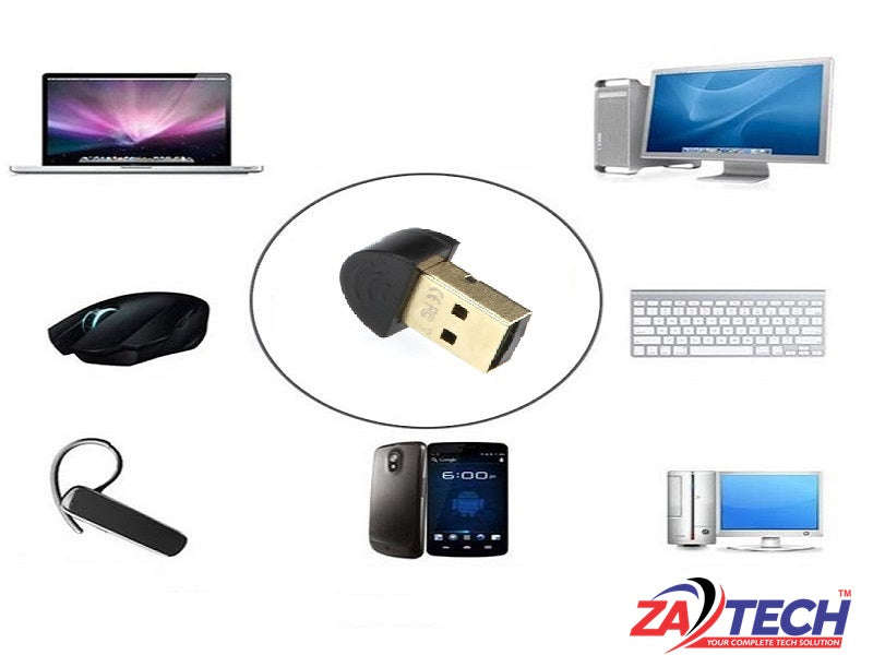 ZATECH Bluetooth 4.0 USB Dongle - CSR4.0 Adapter, 3Mbps, 20m Range (ZA-BD4.0)