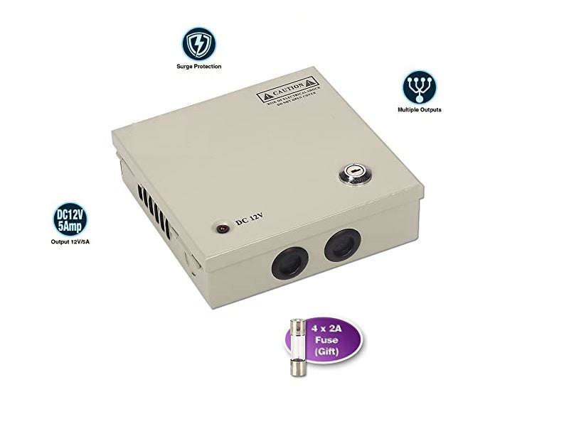ZATECH 4-Channel CCTV Power Supply - 12V 5A Outdoor, Surge Protection (ZA-BPS-5A)