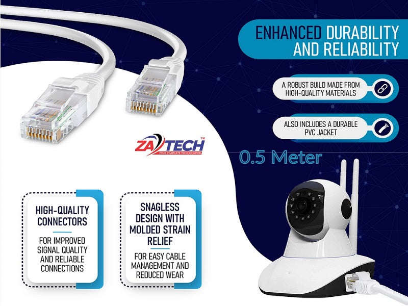 ZATECH Cat6 Ethernet Cable 0.5m - RJ45 Gigabit Network Patch Cable (ZA-CAT6-0.5M)