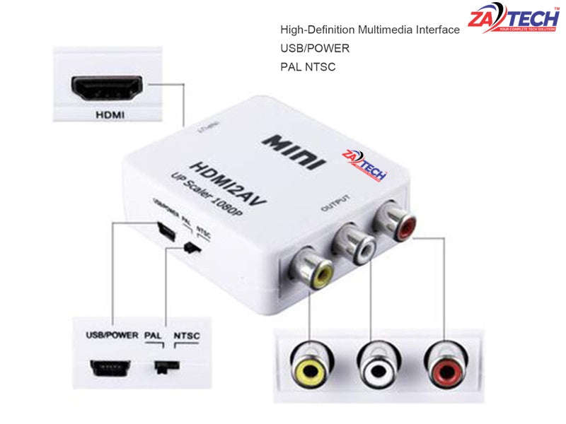 ZATECH HDMI to AV Converter Upscaler - 1080p HDMI to RCA Composite Video