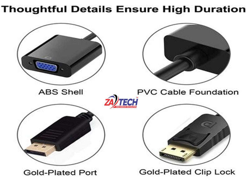 ZATECH DisplayPort to VGA Female Adapter - 1080p Full HD, Plug & Play