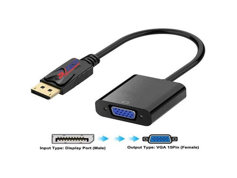 ZATECH DisplayPort to VGA Female Adapter - 1080p Full HD, Plug & Play