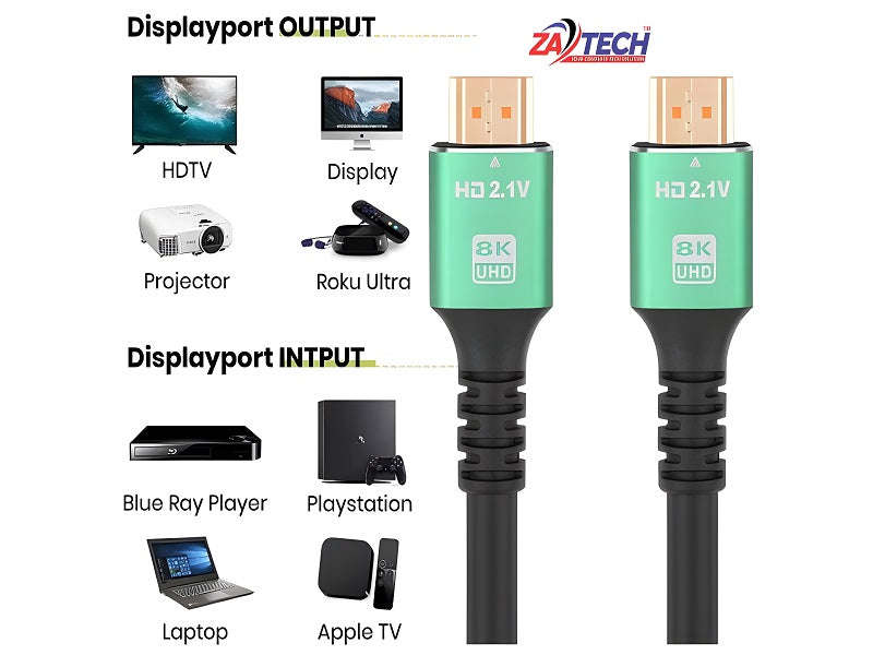 ZATECH HDMI 2.1 Cable 5m - 8K UHD, HDR, ARC, HDTV & Gaming Console