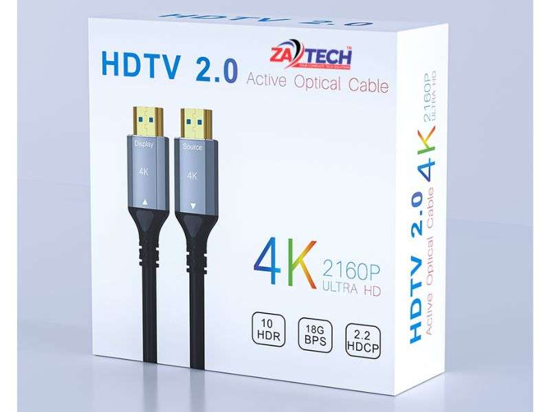 ZATECH HDMI 2.0 Active Optical Fibre Cable 80m - 4K 60Hz, 18Gbps, Gold Plated