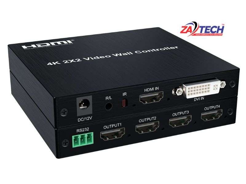 ZATECH ZA-HVWC2X2-4K 4K 2x2 HDMI Video Wall Controller - 4 Output, RS232, IR