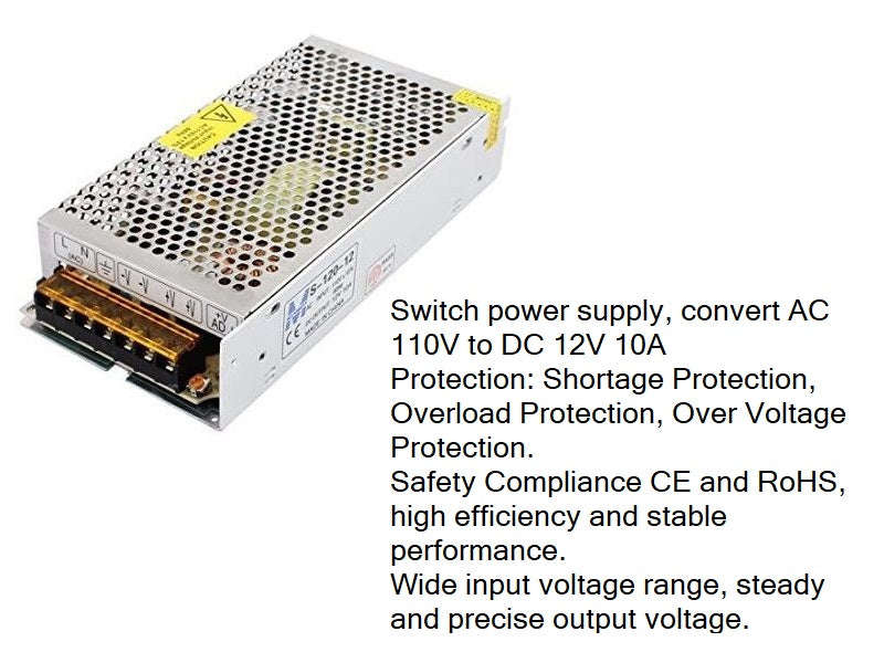 ZATECH CCTV Power Supply 12V 10A 9-Channel - S-120-12, Indoor DVR Distribution