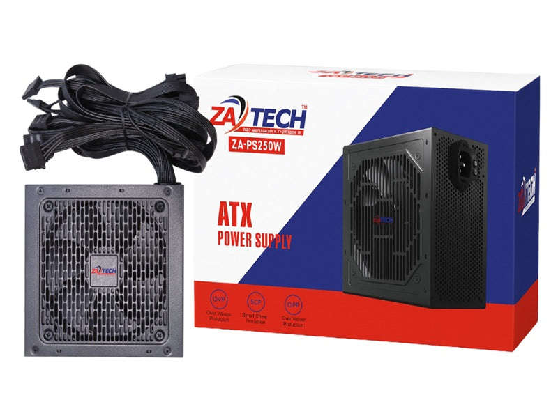 ZATECH 250W ATX Computer Power Supply - Active PFC, Quiet Fan, Intel/AMD (ZA-PS250W)
