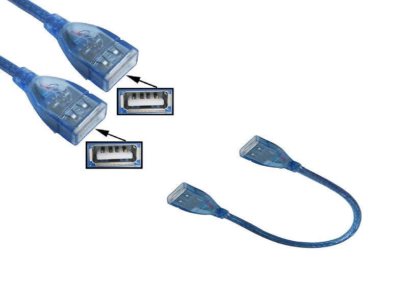 ZATECH USB 2.0 Female to Female Coupler Cable 0.3m - Twisted-Pair Extender, Blue