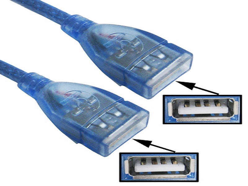 ZATECH USB 2.0 Female to Female Coupler Cable 0.3m - Twisted-Pair Extender, Blue