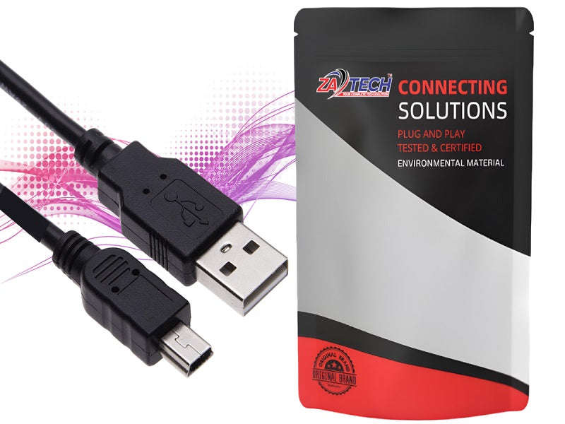 USB to Mini USB B 5-Pin Cable 1.5m - Charge & Data for Camera, GPS, Dash Cam