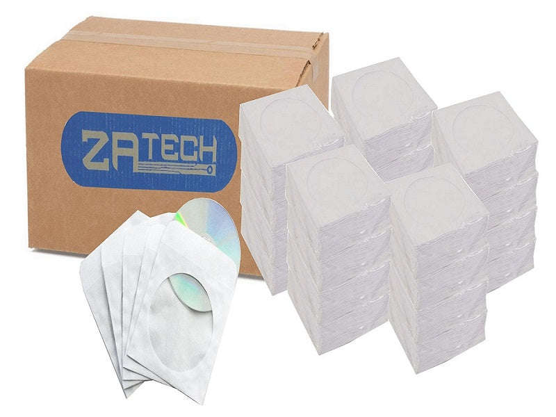 ZATECH Paper CD/DVD Sleeves 100 Pack - 80g White Storage Envelopes