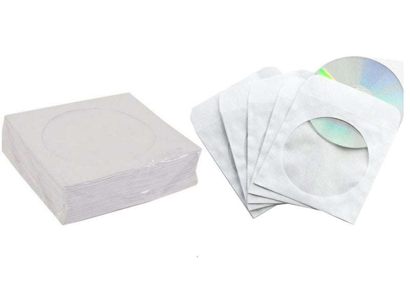 ZATECH Paper CD/DVD Sleeves 100 Pack - 80g White Storage Envelopes