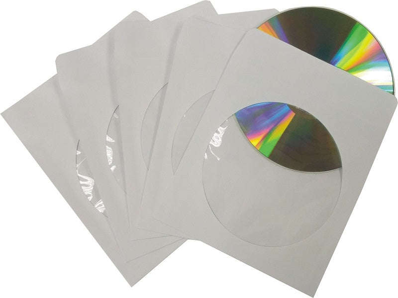 ZATECH Paper CD/DVD Sleeves 100 Pack - 80g White Storage Envelopes