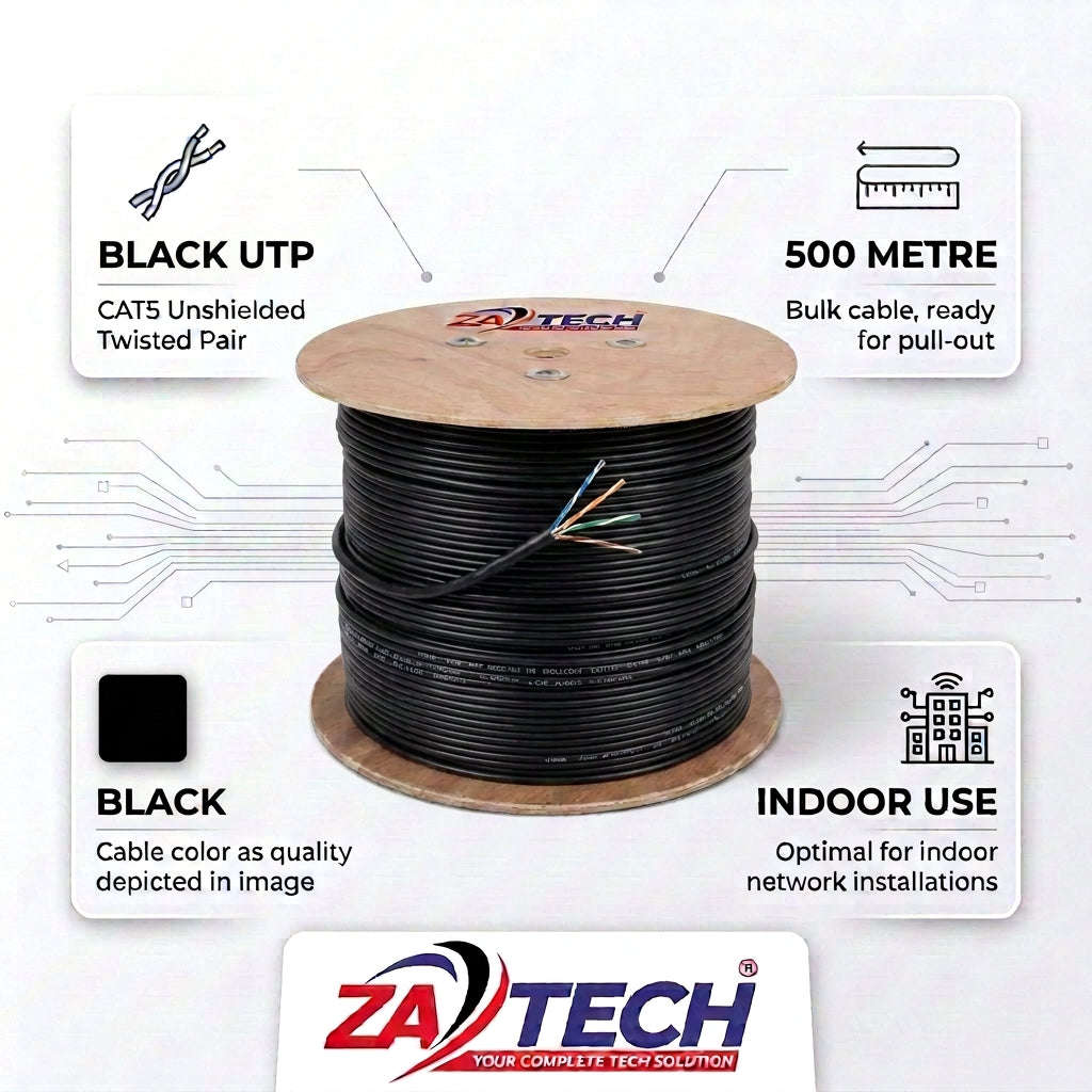 ZATECH CAT5 UTP Indoor Network Cable 500m Drum - 0.5mm, Black