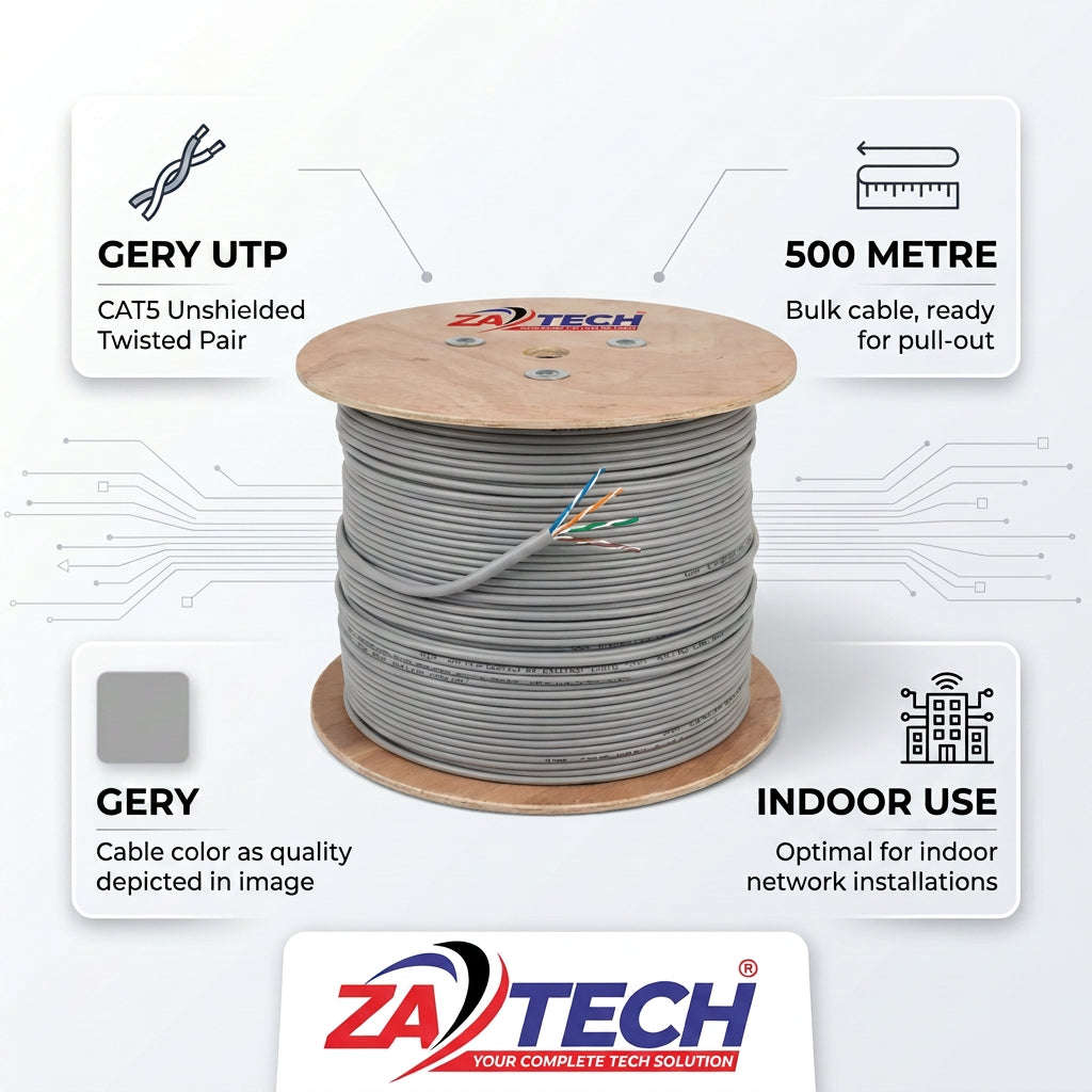 ZATECH CAT5 UTP Indoor Network Cable 500m Drum - 0.5mm, Grey