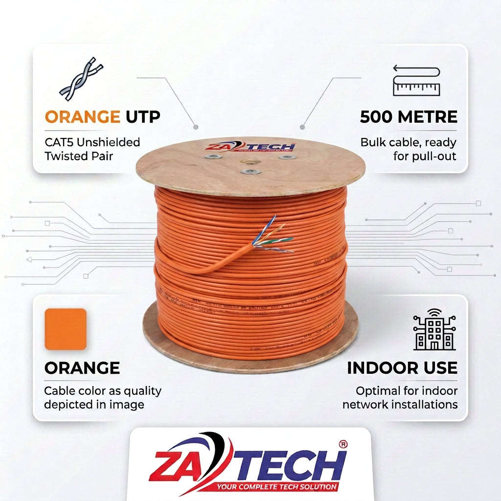 ZATECH CAT5 UTP Indoor Network Cable 500m Drum - 0.5mm, Orange
