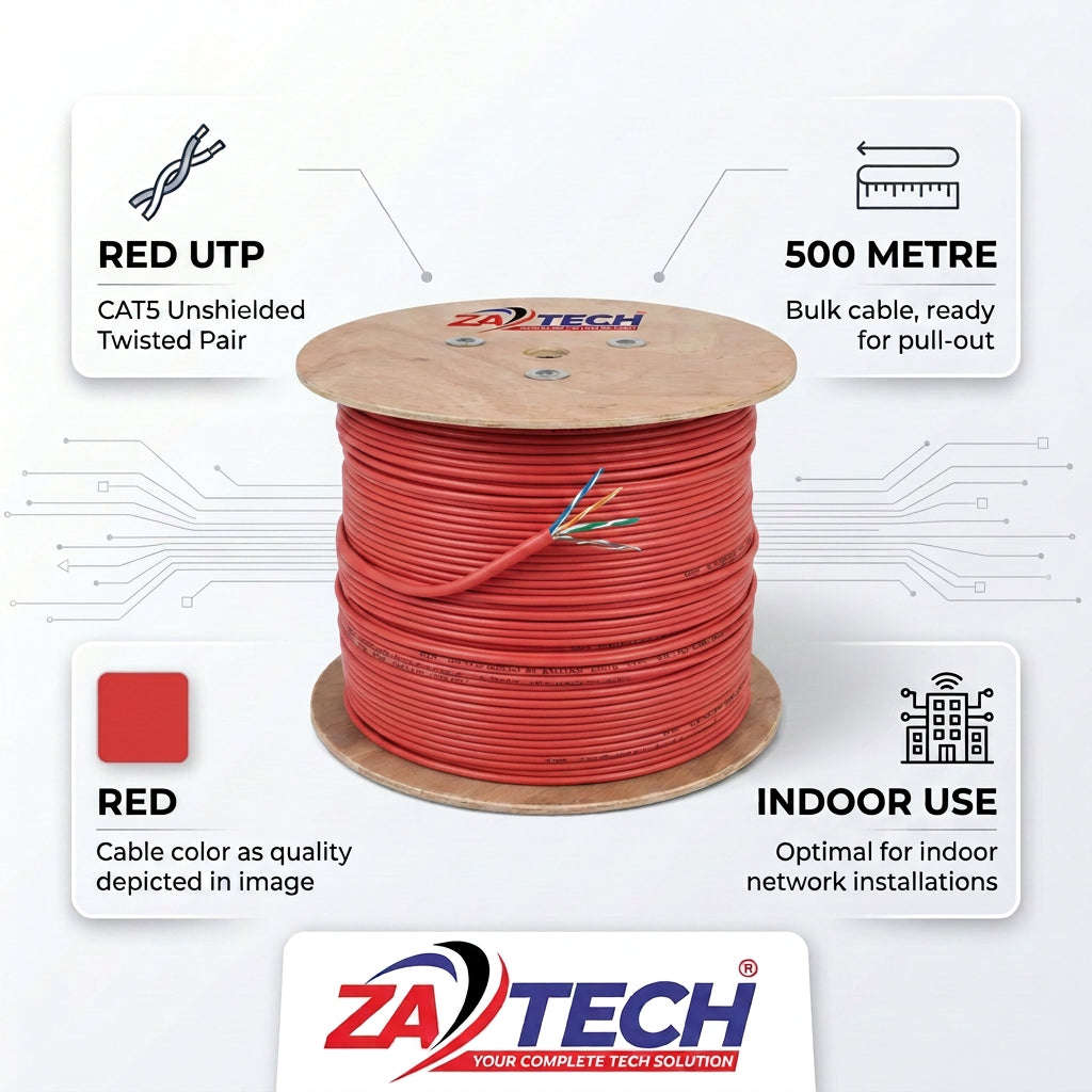 ZATECH CAT5 UTP Indoor Network Cable 500m Drum - 0.5mm, Red