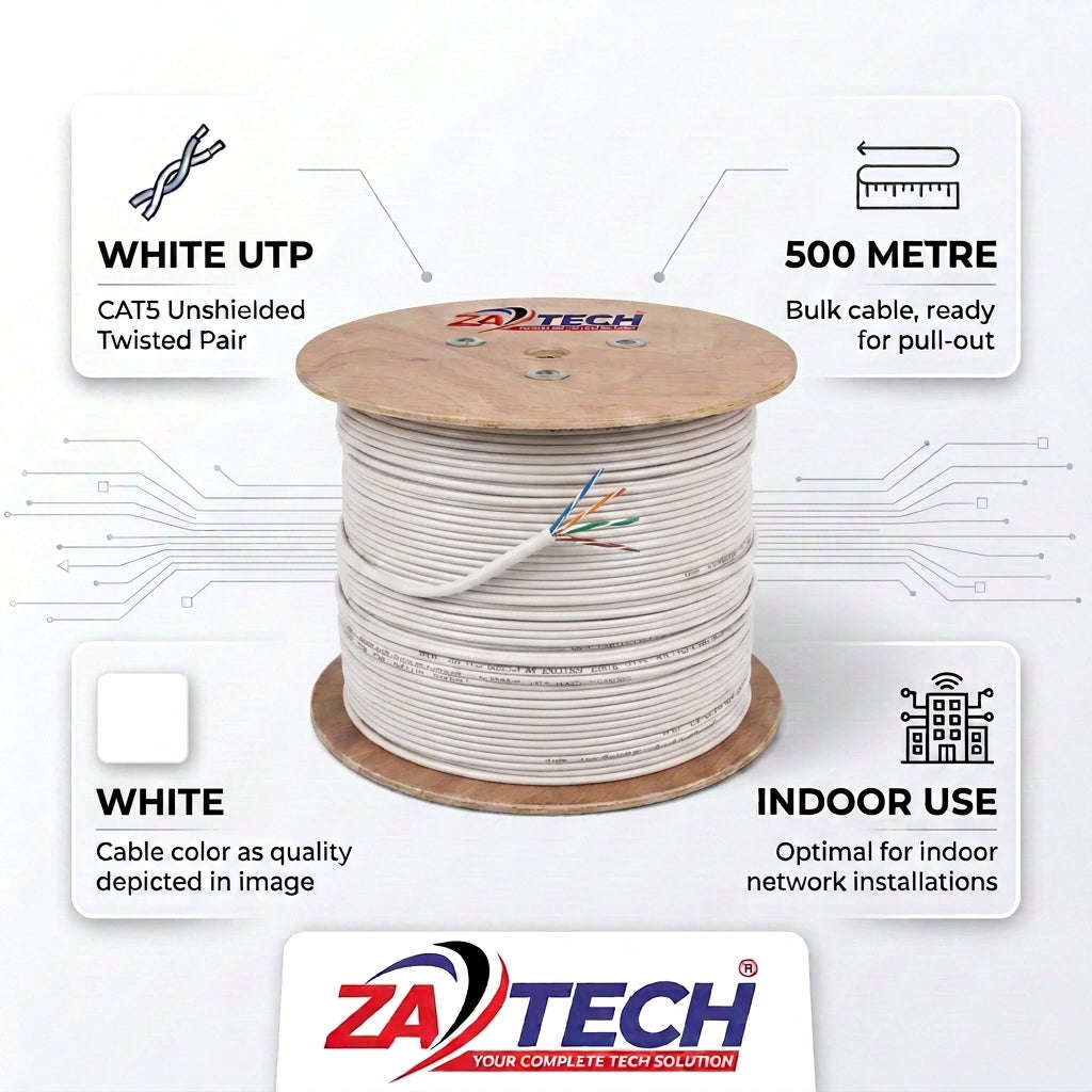 ZATECH CAT5 UTP Indoor Network Cable 500m Drum - 0.5mm, White