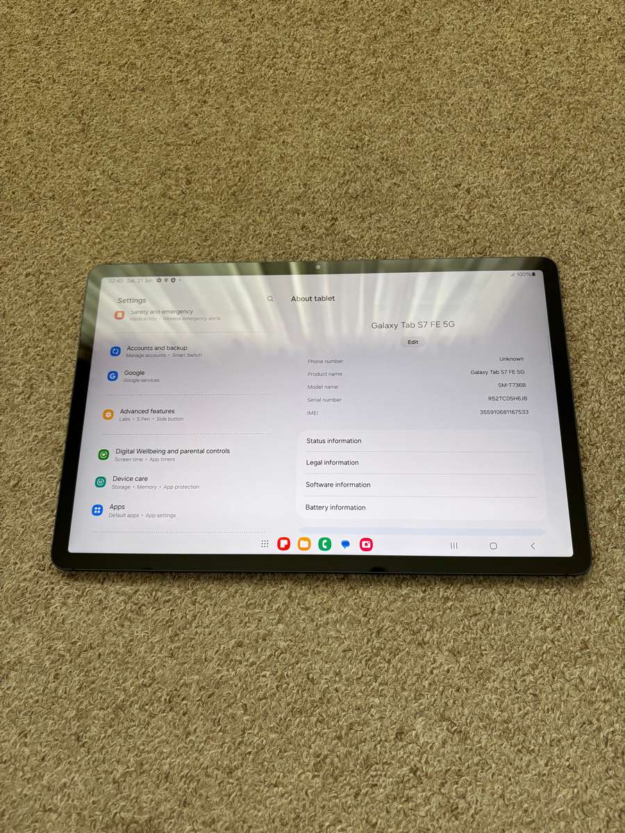 Samsung Galaxy Tab S7 FE 5G 128GB - Immaculate Condition (Tablet Only)