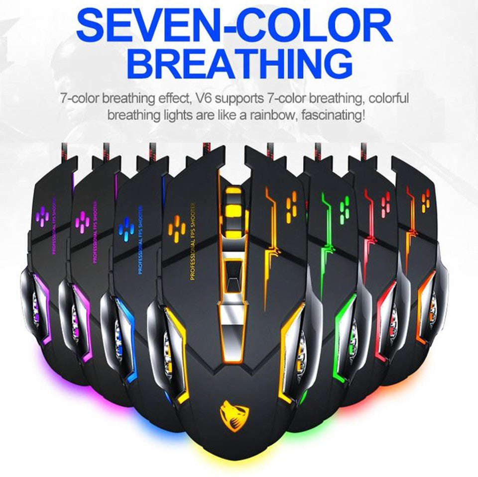 T-WOLF V6 USB Interface 6-Buttons 3200 DPI Wired Mouse Gaming Mechanical Macro Programming 7-Colo...