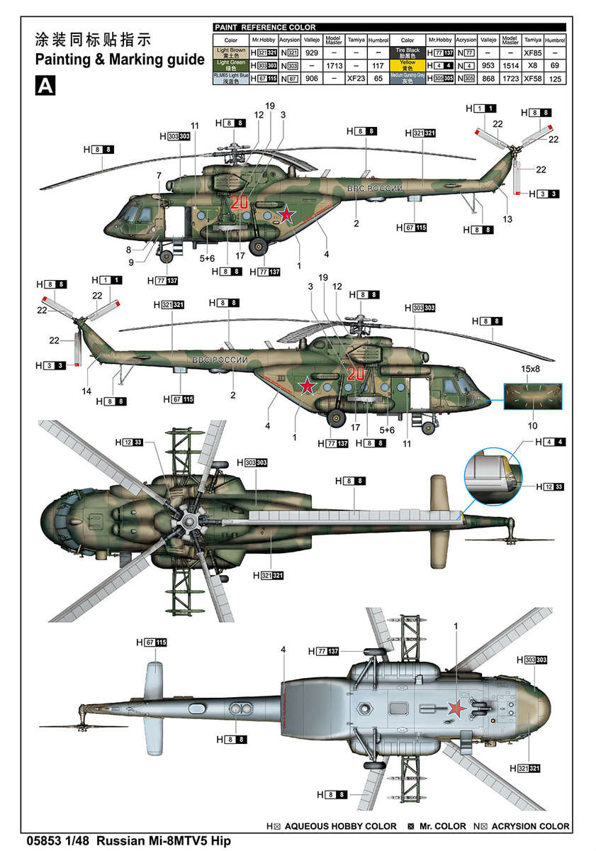 Russian MI-8MTV5 HIP - 1/48 Scale - Trumpeter - TRU05853