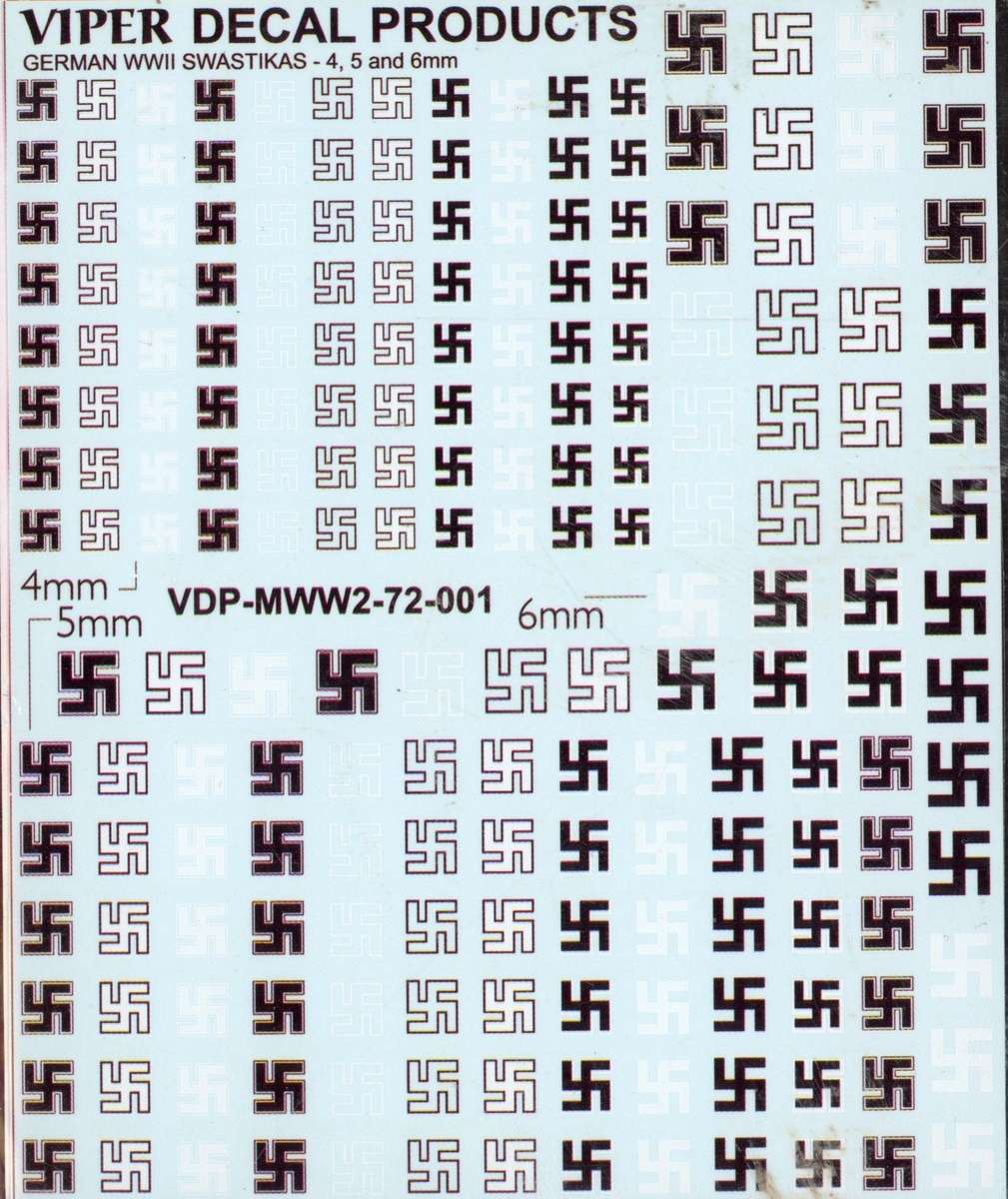 German WWII Swastika Decal Set -  4, 5,K & 6mm Viper Decal MWW1-72001