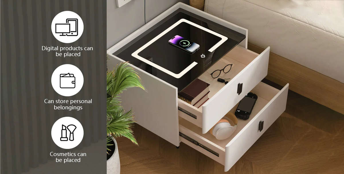 ZS - SMART SIDE TABLE WITH WIRELESS CHARGING STATION Nightstand - Gray