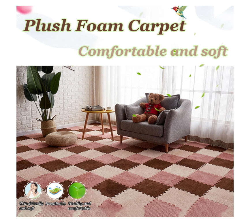 ZS - 10 Pieces Fluffy Puzzle Foam Floor Mat - CREAM WHITE