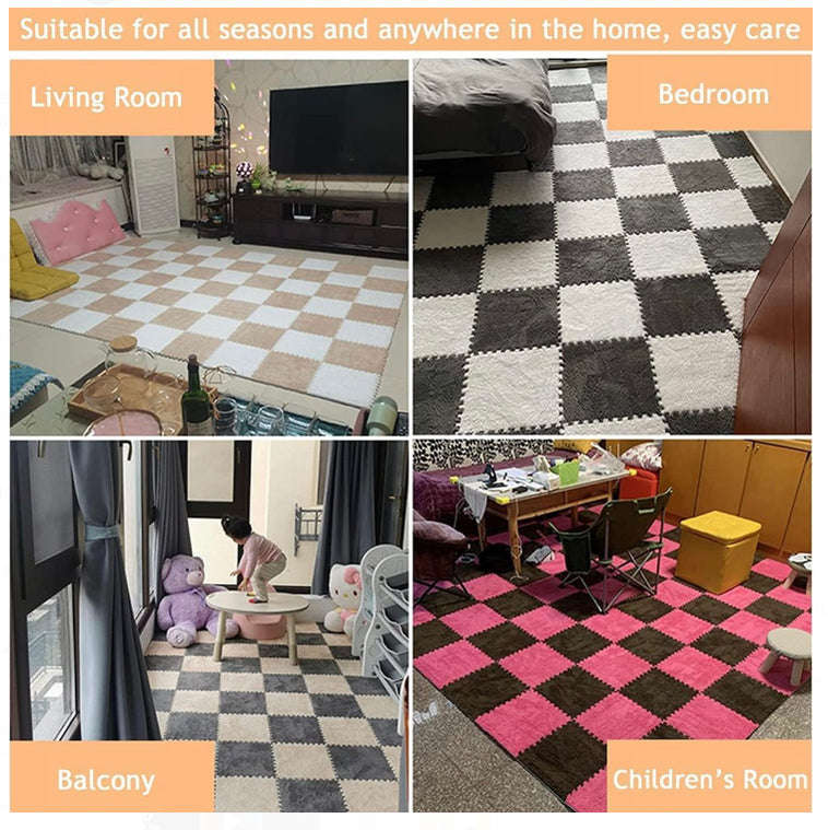 ZS - 10 Pieces Fluffy Puzzle Foam Floor Mat - CREAM WHITE