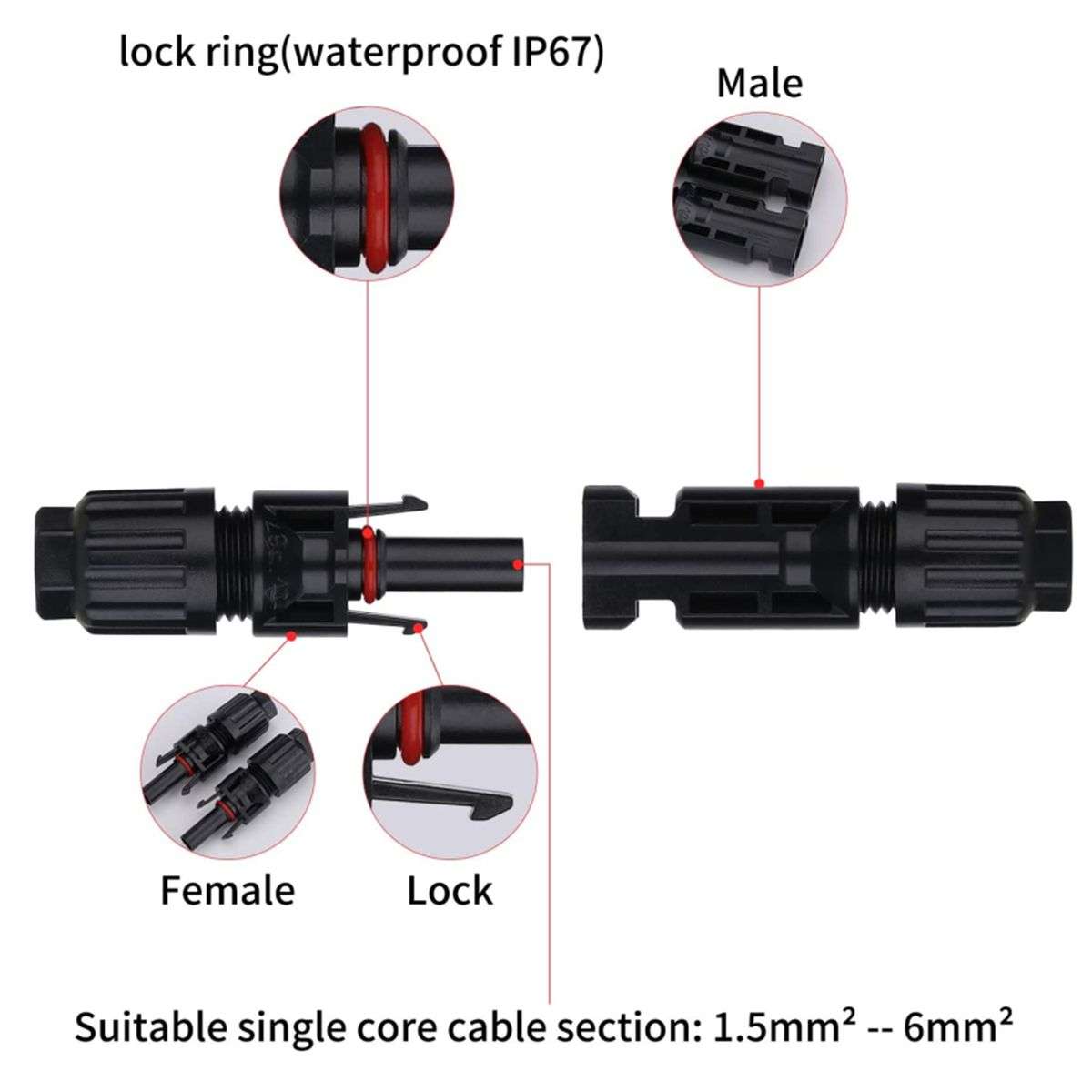 ZS - MC4 Solar Panel Cable Connectors - 10 Pairs