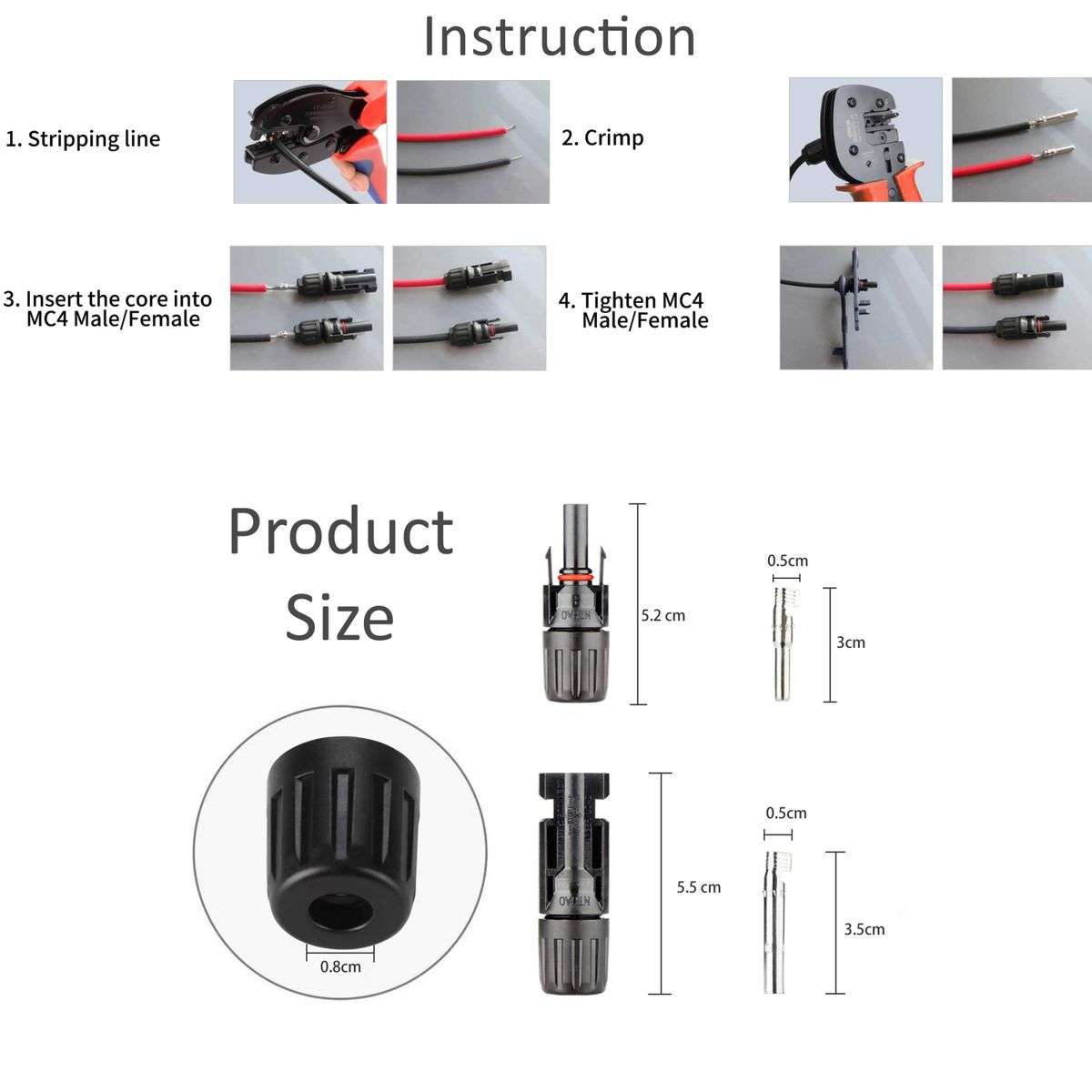 ZS - MC4 Solar Panel Cable Connectors - 10 Pairs